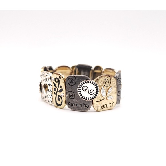 Silver and Gold Two Tone Bracelet Engraved Words Joy Love Family Serenity - Picture 2 of 6